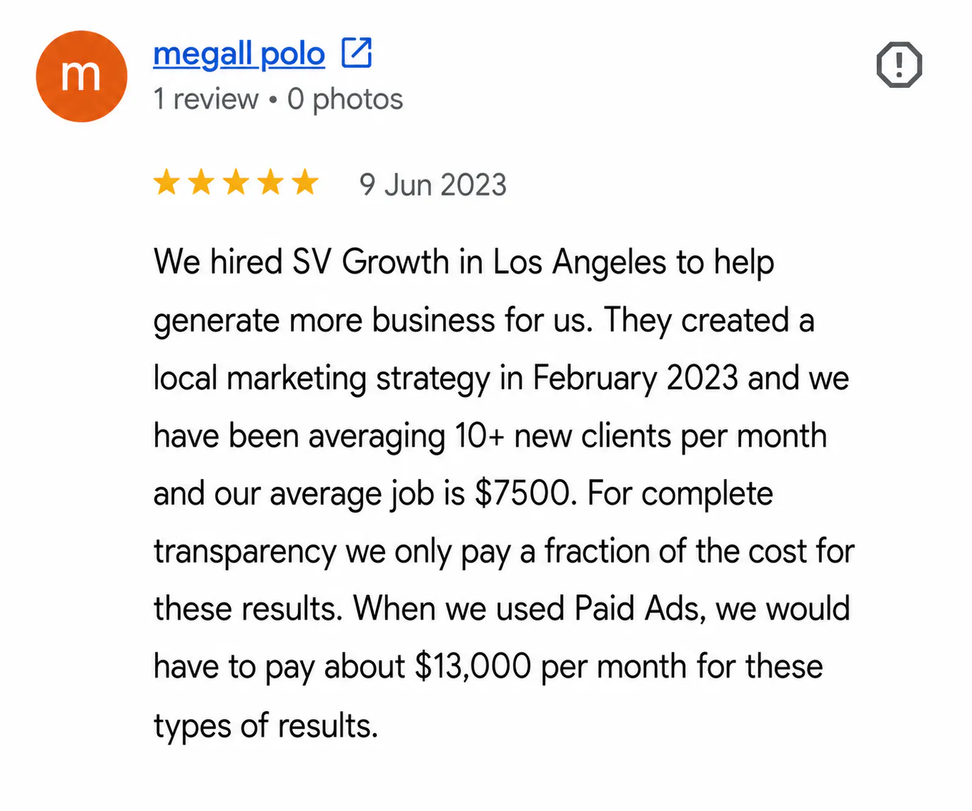 Client review of SV Growth